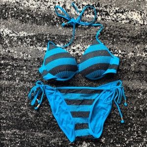 Black & Blue rhinestoned bikini top